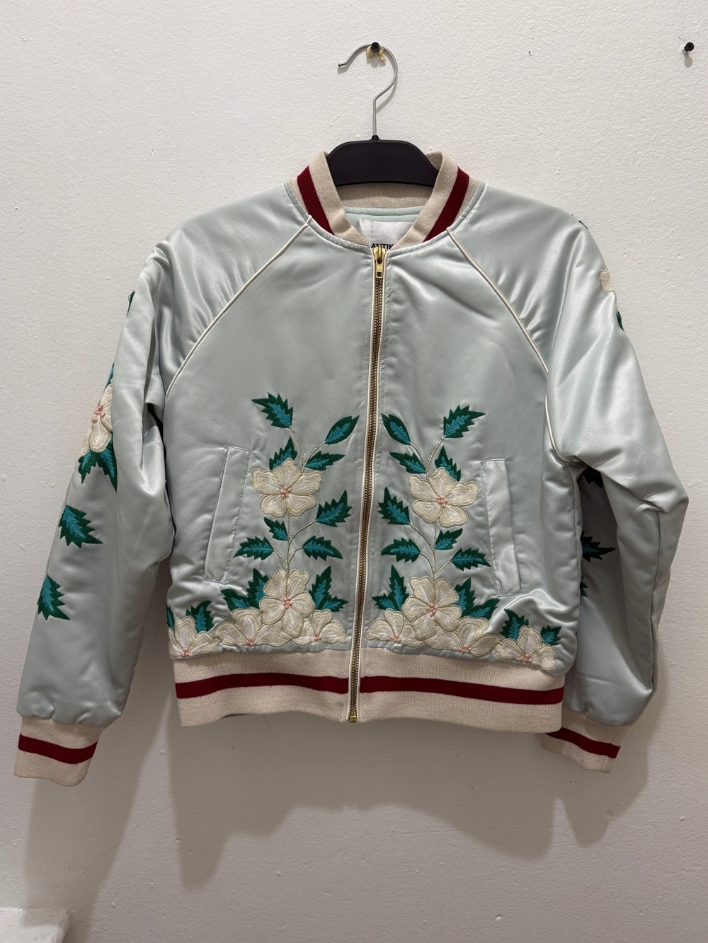 Anton Batik Floral Embroidered Satin Bomber Jacket